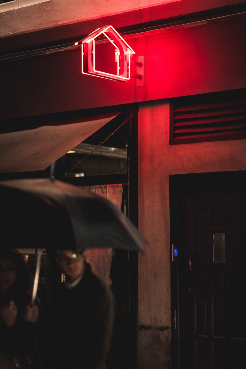 man, black, neon light, umbrella, signage, glass - material, layering, colour, human body part, men, hand, unrecognizable person, real people, reflection