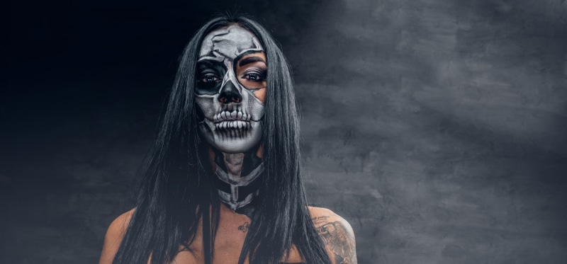 human face, headshot, horror, halloween, body part, adult, make-up, 2K, indoors, fear, dark, creativity, portrait, women, spooky, human body part, mask