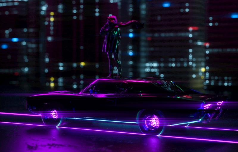 1080P, artwork, dark, neon lights, digital art, vehicle, car