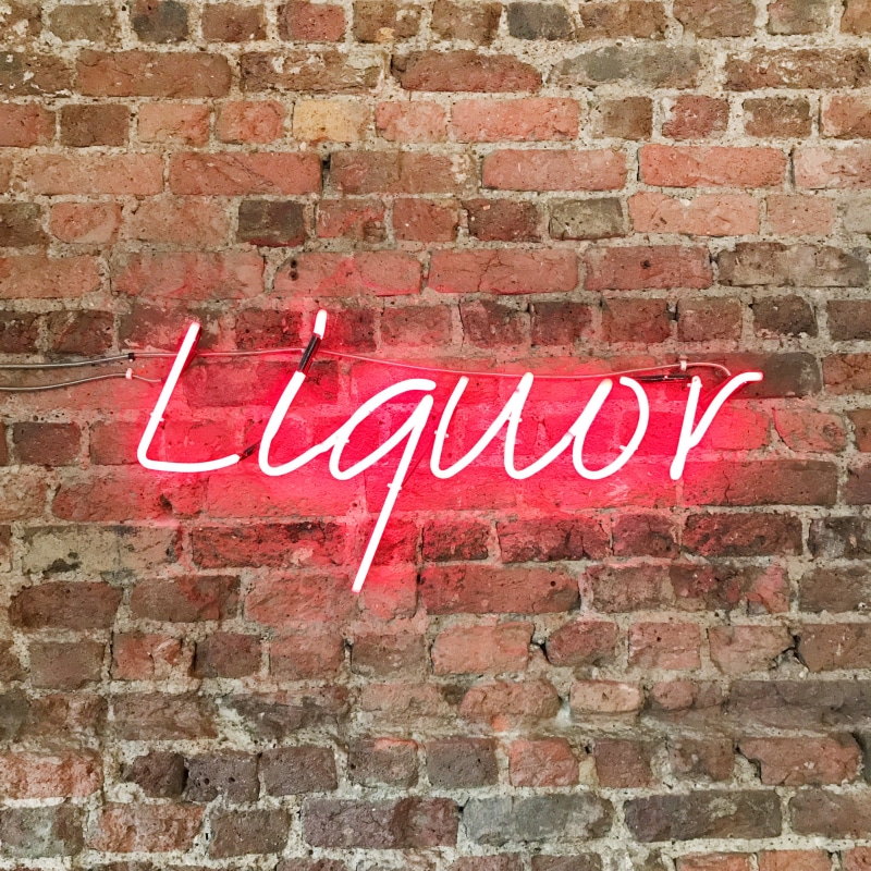 lounge, illuminated, building exterior, message, wall - building feature, day, no people, neon, booze, fun, brick wall, sign, love, brick, alcohol, neon sign