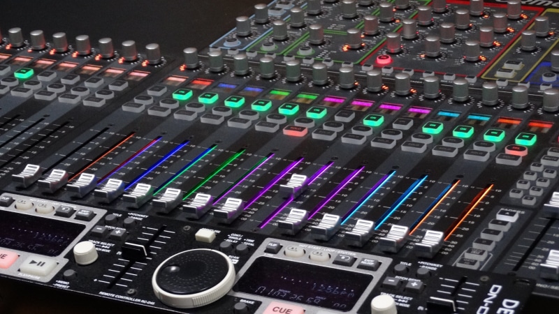 recording studio, no people, dj, multi colored, music, control panel, variation, sound mixer, equipment, electrical equipment, close-up, sound, table mixtures