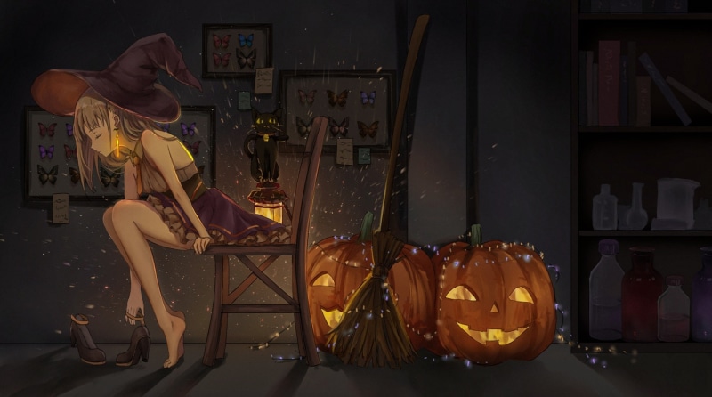 flask, black magic, Halloween, black cat, witch, witch hat, Jack, 1080P, witchcraft