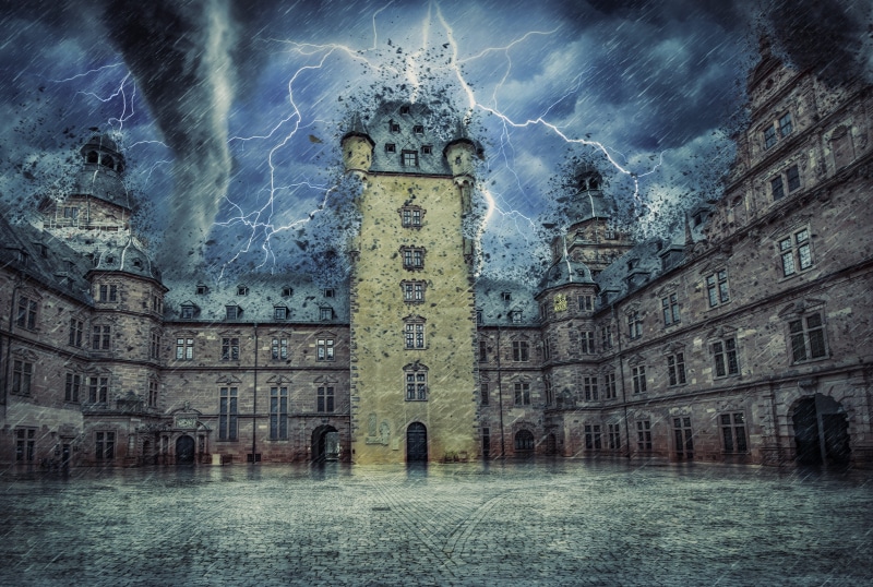 cloud - sky, bavaria, precipitation, brown, building exterior, old town, the past, thunder storm, lightning, nature, construction, ancient, architecture