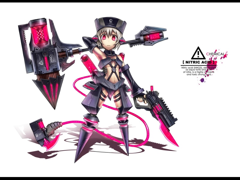 anime, hammer, holding, nitric, illustration, hd, acid, 720P, character, girl, gun, cartoon/comic