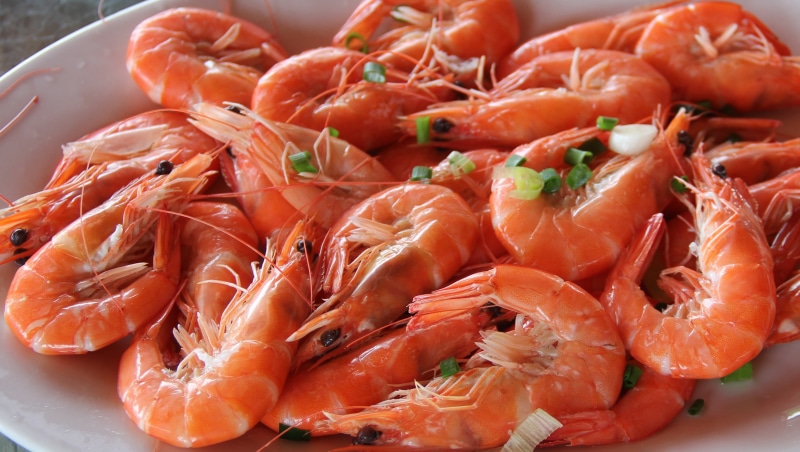 orange color, food, freshness, healthy eating, raw food, seafood, shrimp, greens, close-up, meat, steamed, boiled, shrimp - seafood, no people, shrimps