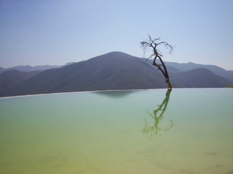 mountain peak, mountain range, lake, tree, clear sky, water basin, tranquility, outdoors, beauty in nature, mexico, scenics - nature, 2K, non-urban scene