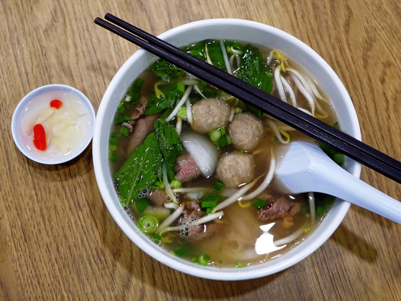 heat - Temperature, cultures, lunch, rice noodles, soup, ready-to-eat, asian, vietnam, kitchen utensil, chopsticks, beef ball, thailand, no people, eating utensil