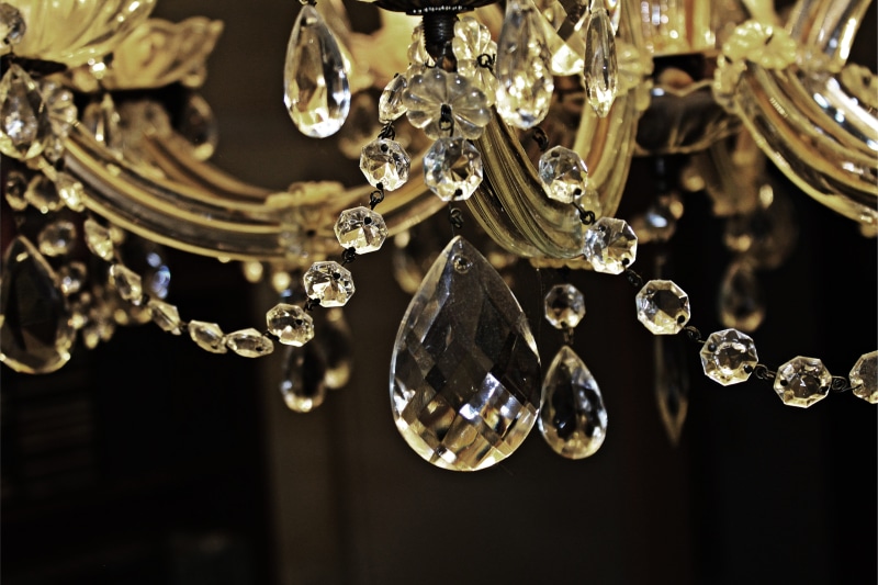 luxury, silver colored, glass, shiny, black background, ornate, crystal, photography, elegance, gemstone, hanging, crystal glass, no people, focus on foreground