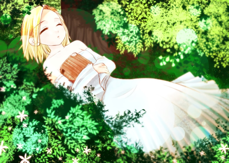 720P, White Dress, Anime, Blonde, The Seven Deadly Sins, Elaine (The Seven Deadly Sins), Nature, Dress, Book