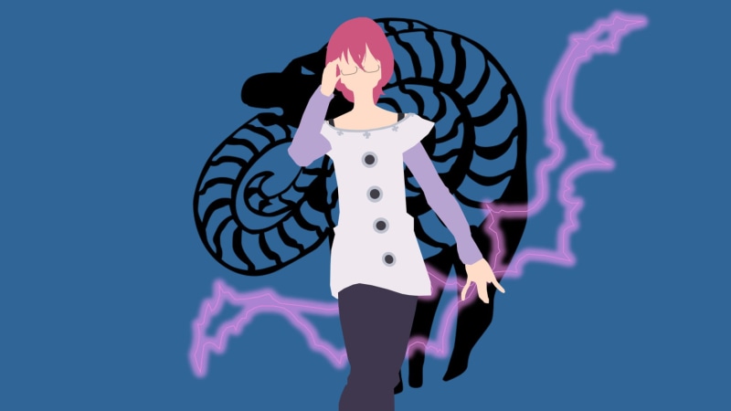 bone, human body part, Glasses, skeleton, clothing, close-up, 1080P, people, Gowther (The Seven Deadly Sins), glowing, blue background, representation