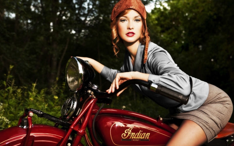 Indian, made, all, the appearance, kogenai cap, Harley-Davidson, motorcycle, was, mood, long, bike, blur, 1919-1949gg., model, 2K, girl, bokeh., beautiful