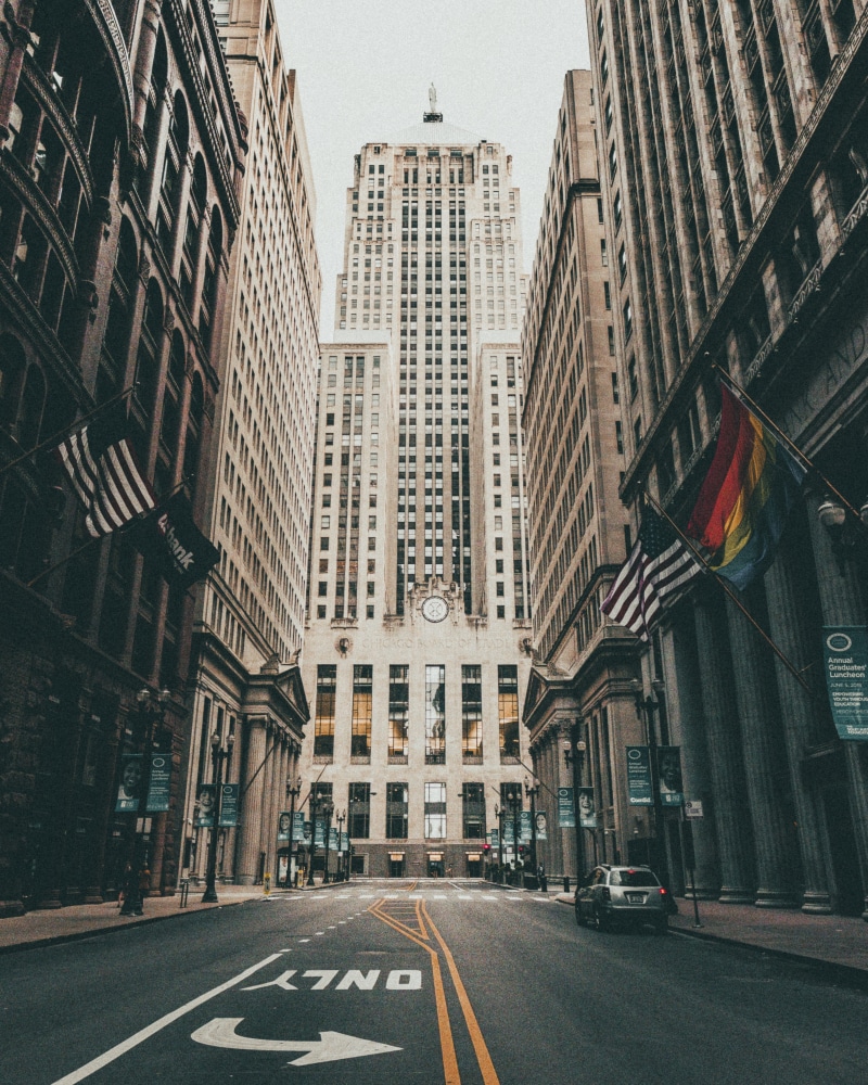 building, residential district, skyscraper, metropolis, gritty, diminishing perspective, road marking, asphalt, brown, outdoors, street, direction, metropolitan
