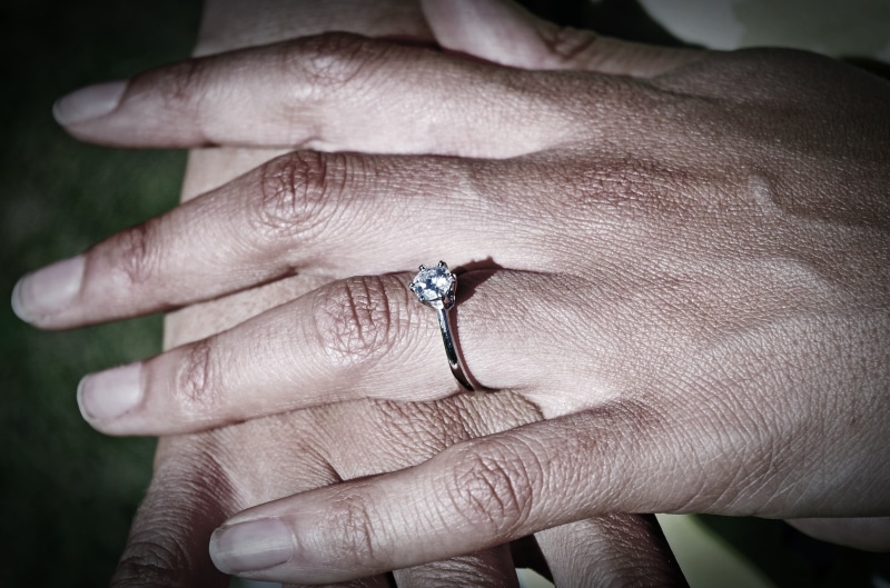 woman, love, close-up, human limb, diamond, gritty, black and white, happy, marriage, clear, wearing, colored, precious, adult, two people, wedding, elegance