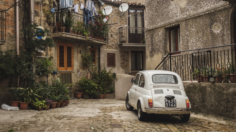 old, village, architecture, fiat, geraci siculo, plants, travelling, retro, motor vehicle, house, italy, sicily, white, building exterior, land vehicle