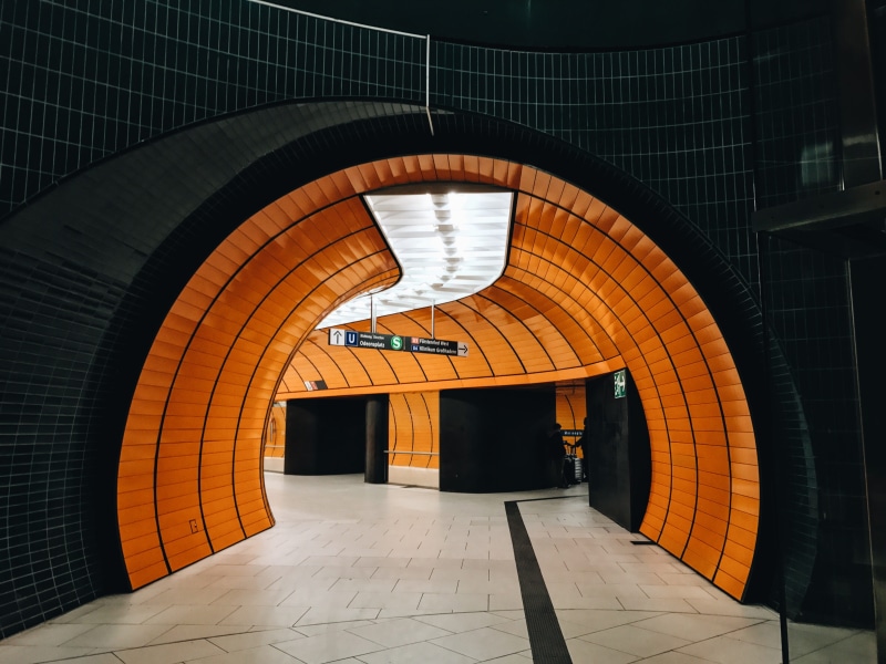 orange, no people, empty, footpath, hipster, the way forward, indoors, public transportation, underpass, built structure, orange color, germany, architectural column