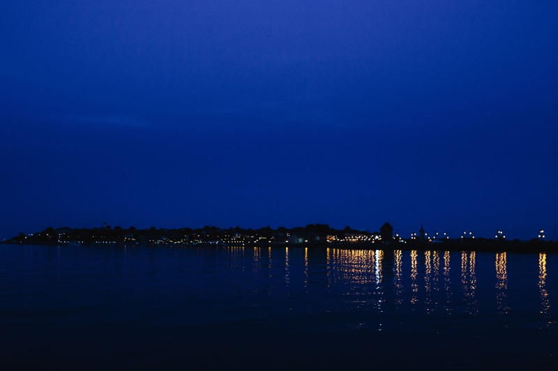 Nessebar, coast, lights, sea, 4K, outdoors, architecture, tranquility, waterscape, night, Europe, no people, scenics - nature, reflected, coastline, waterfront