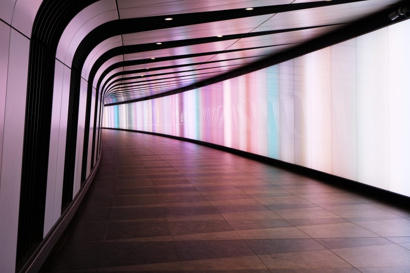 wall - building feature, public transportation, the way forward, futuristic, illuminated, passage, pattern, transportation, built structure, tile, direction