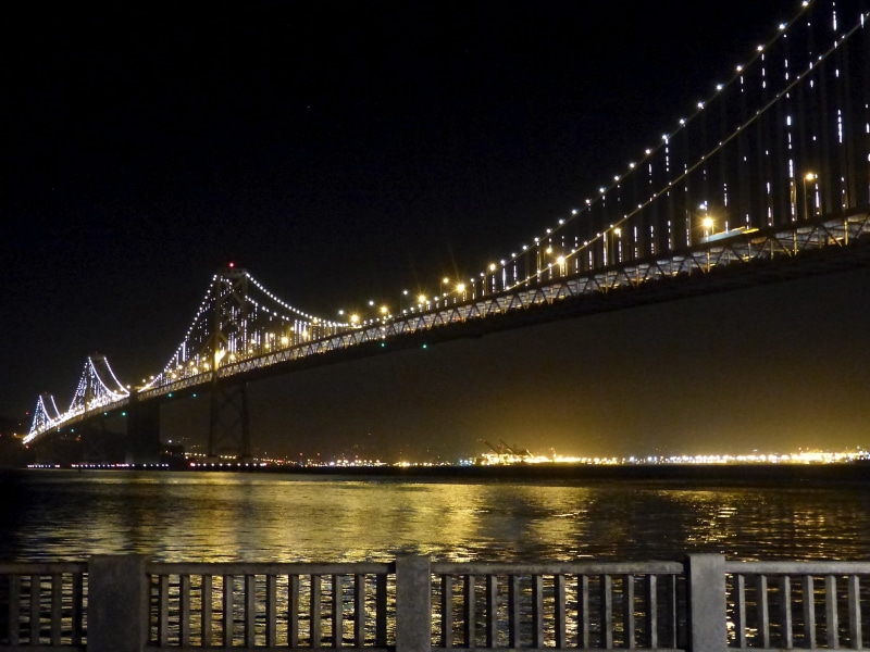 San Francisco  golden gate, San Francisco  Bay Bridge, night, The Bay Lights, California, new York City, USA, urban Scene, Lights on, 4K, manhattan Bridge