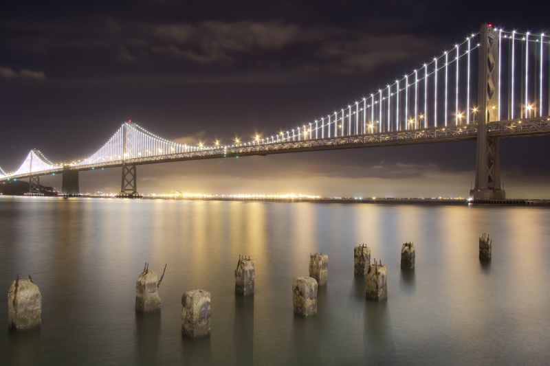 golden, 5K, sky, architecture, suspension  bridge, uSA, famous Place, golden state, sea, california, water, state bridge, cityscape, urban Scene, by Night