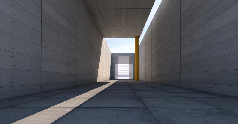 tunnel, corridor, absence, building, garage, angle, low, ceiling, indoors, architecture, passage, underground walkway, day, flooring, arcade, no people