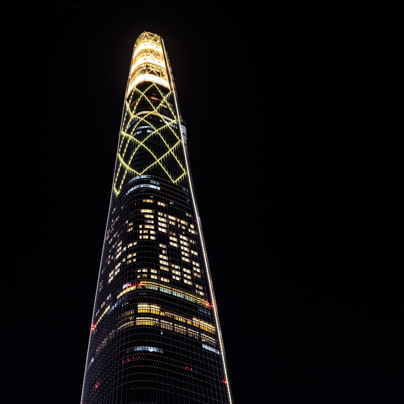 tower, 한국, skyscraper, photography, south korea, 롯데월드타워, built structure, urban, travel destinations, lotte world, city, steeple, tall - high, 2K, travel