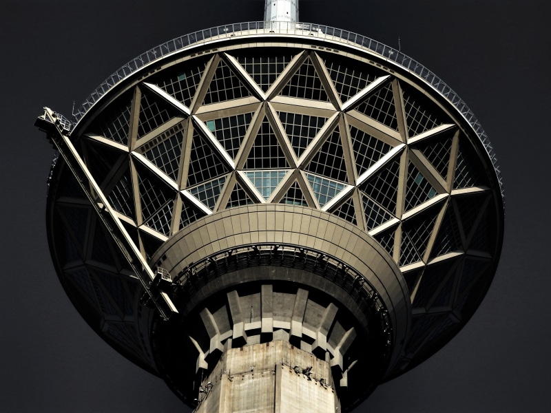 tehran milad tower, photography, look, 4K, connection, no people, metal, ایران, low, low angle view, architecture, tower, برج میلاد, alloy, curve, space