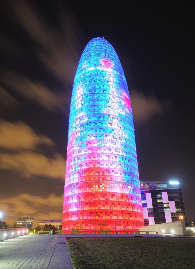 night shots, no people, office, office complex, cloud - sky, nature, night, office building exterior, spain, neon, outdoors, architecture, torre agbar