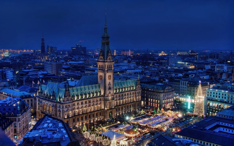 House, City, Hamburg, Lights, Night, Skyline, Germany, 2K