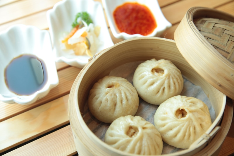 sauces, asian, steamed, dim, bowl, chinese food, ingredient, Bao, chinese dumpling, tray, indoors, bowls, preparation, freshness, table, three, china, still life