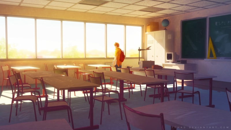 real people, alone, anime, nature, window, table, architecture, business, bright, day, 720P, classroom, chairs, seat, furniture, adult, full length, Empty class
