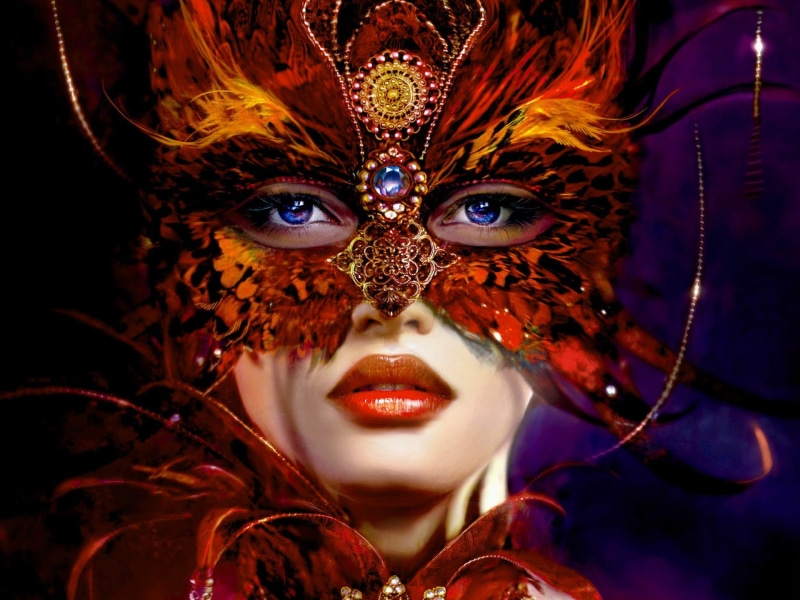 yellow, Feather, orange, jewelry, 1080P, masquerade, Mask, Girlfriend