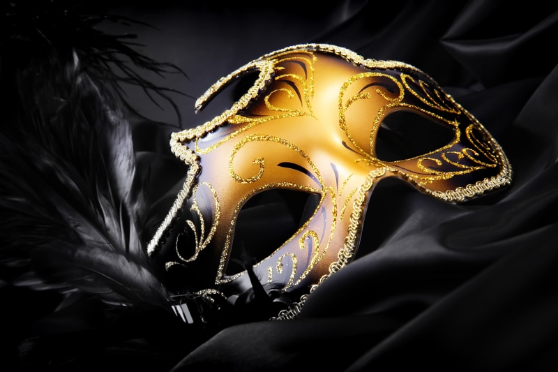 silk, venice - Italy, close-up, ornate, elegance, costume, mask - Disguise, still life, 5K, mask, dark, decoration, festival, italian Culture, yellow