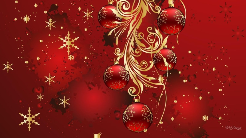 gold, shine, decorations, glitter, snowflakes, 1080P, bright, feliz navidad, balls, christmas, crimson, stars