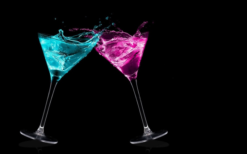 cocktail, reflection, food, studio shot, still life, martini, glass, no people, black background, two objects, glass - material, martini glass, food and drink