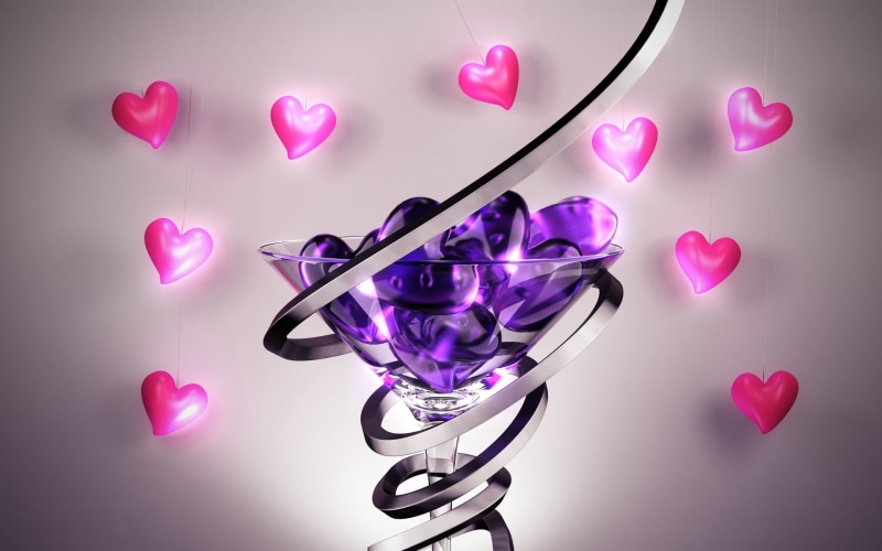 purple, clear, form, glass, illustration, glass - material, close-up, reflection, diamond - gemstone, studio shot, 1080P, heart Shape, indoors, valentine Card