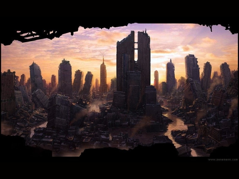 Sci Fi, architecture, nature, Post Apocalyptic, history, travel destinations, 480P, built structure, sunset, urban skyline, sky, cloud - sky, outdoors