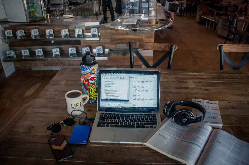coffee, 2K, portable information device, technology, still life, business, high angle view, lift coffee roasters, coffee shop, desk, work, computer, book