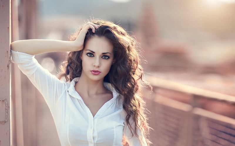 Curls, Makeup, White, Girl, Portrait, 1080P, Dress