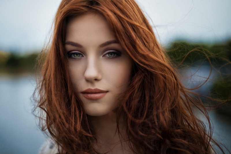 beautiful people, human hair, face, close-up, front view, body part, portrait, beautiful woman, green eyes, young adult, wind, 1080P, human face, beauty