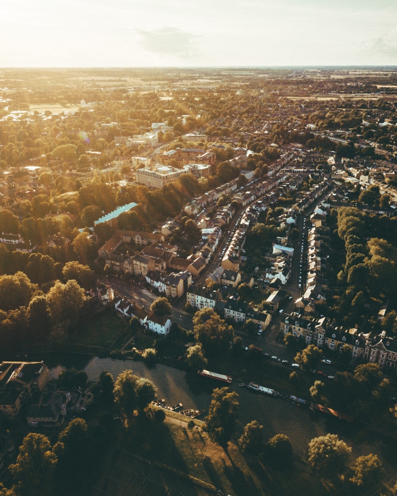 united kingdom, england, residential district, city, uk, landscape, hour, aerial view, cloud - sky, water, explore, drone, no people, high angle view, sunset