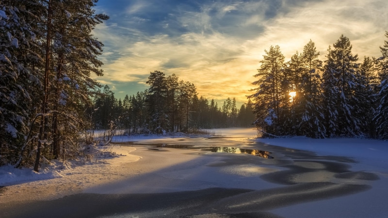 morning, winter, 4K, sky, sunrise, beauty in nature, cold temperature, wilderness, tranquil scene, cold, scenics - nature, covering, water, cloud - sky