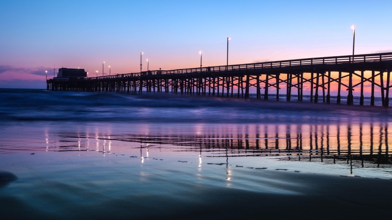 sunset, united states, illuminated, transportation, sky, 4K, water, cityscape, long exposure, architecture, ocean, pier, built structure, connection, bridge