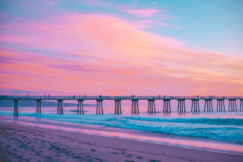 nature, dusk, uSA, 5K, idyllic, sunlight, cloud - Sky, landscape, pink, sea, twilight, tranquil Scene, motion, sky, outdoors, surf, wooden post, california
