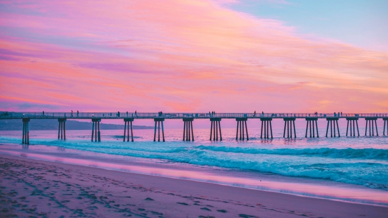 1080P, California, Beach, Pier, Sea, Water, Man Made, Pink