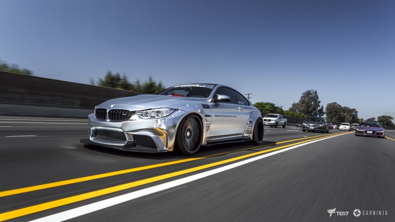 motor vehicle, car interior, double yellow line, car, sunset, clear sky, sky, blue, land vehicle, nature, sports car, street, blurred motion, low, BMW M4 Coupe