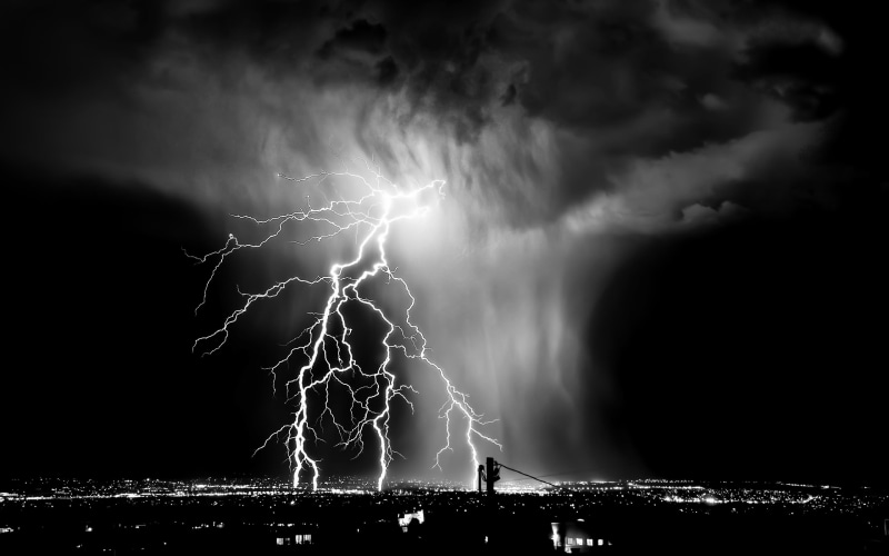 city, white, storm, 2K, massive, lightning, photo, thunder, monochrom