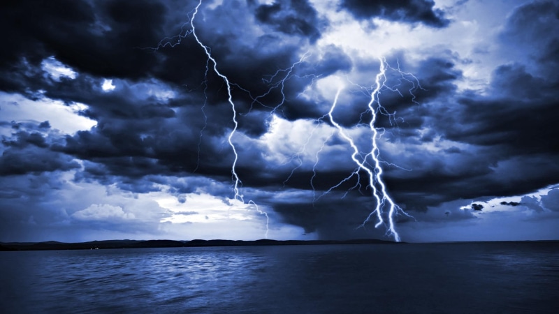 nature and landscapes, 1080P, clouds, lightning, hitting, night, seacoast, massive
