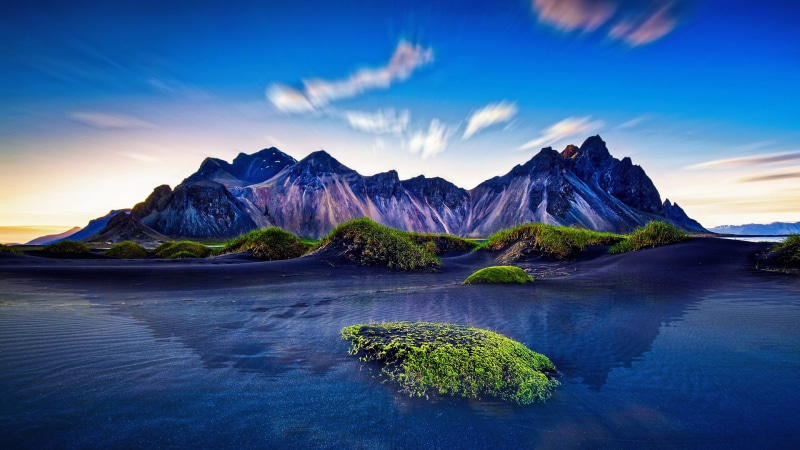water, Iceland, landscape, mountain peak, long exposure, mountain, tranquil scene, wispy, HDR, outdoors, nature, environment, beauty in nature, mountain top