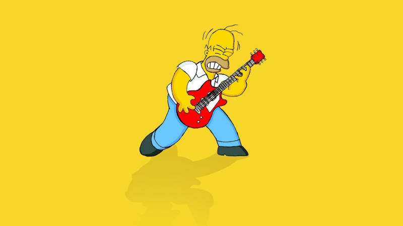 the, homer, cartoon/comic, yellow, hd, 1080P, simpsons, simpson, guitar, illustration