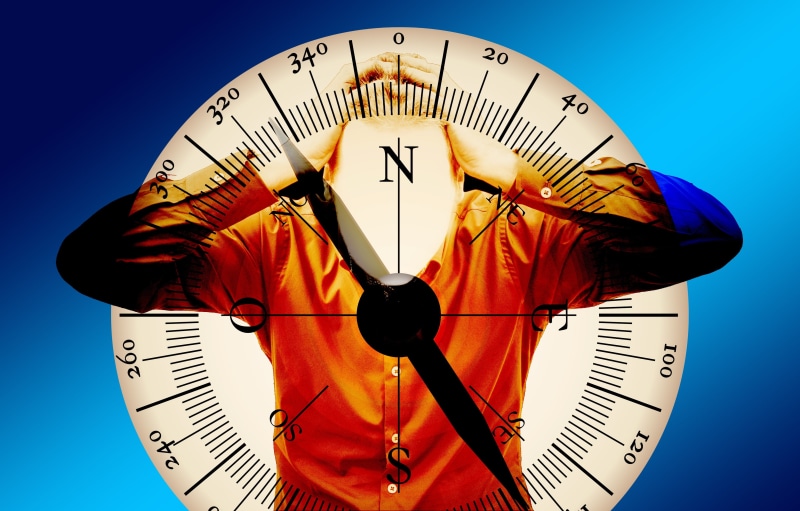 no people, disordered, compass, chaotic, equipment, exhausted, confused, clock face, sky, limp, disoriented, red, distracted, disturbed, 4K, haphazard